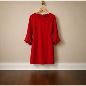 Karl Lagerfeld Paris Red Ruffle Bell Sleeve Sheath Dress Size 12